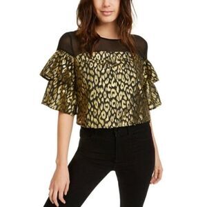 Kendall + Kylie Gold-Foil Animal-Print Blouse